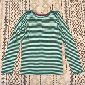 Boden kids green & white striped pointelle cotton top sz 11-12